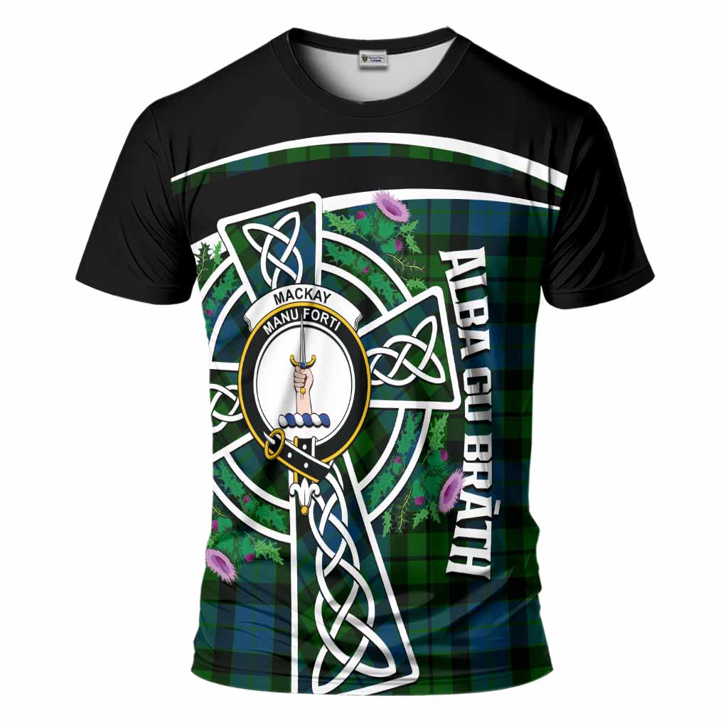 MacKay (McKay) Tartan Crest T-Shirt Scottish Thistle Celtic Cross Alba Gu Brath