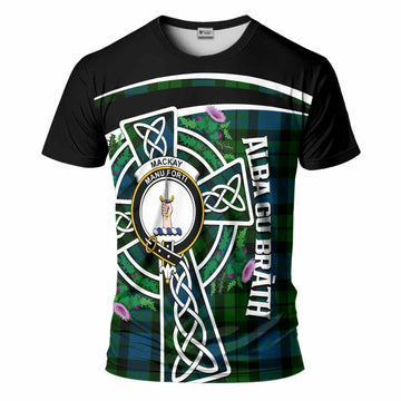 MacKay (McKay) Tartan Crest T-Shirt Scottish Thistle Celtic Cross Alba Gu Brath