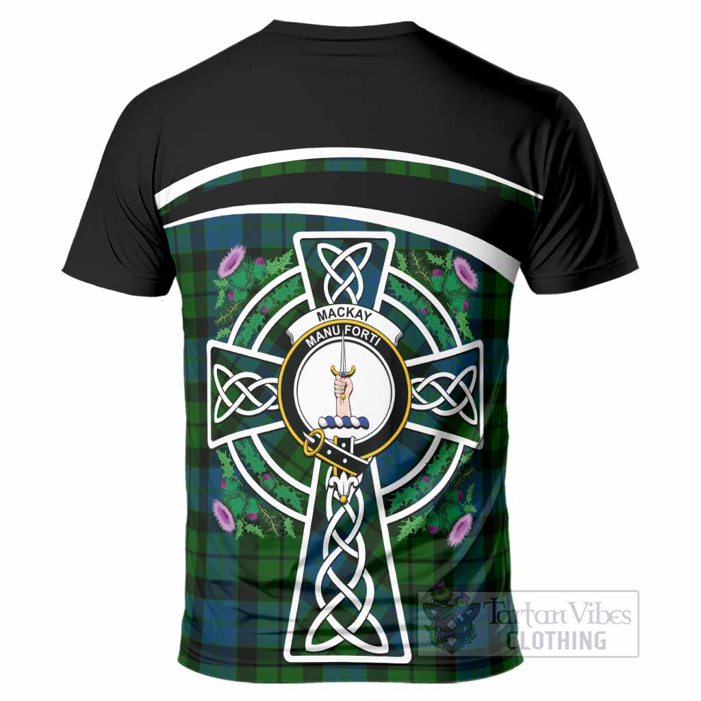 MacKay (McKay) Tartan Crest T-Shirt Scottish Thistle Celtic Cross Alba Gu Brath