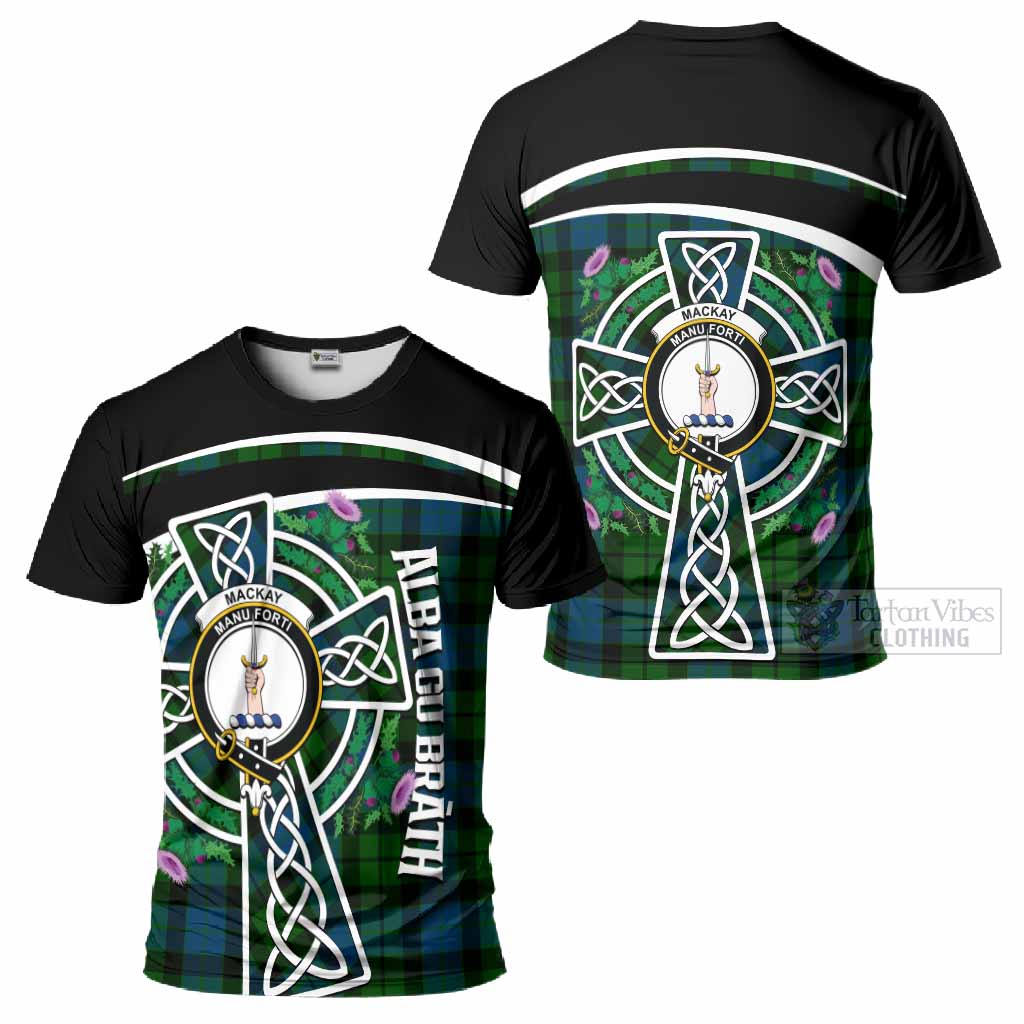 MacKay (McKay) Tartan Crest T-Shirt Scottish Thistle Celtic Cross Alba Gu Brath