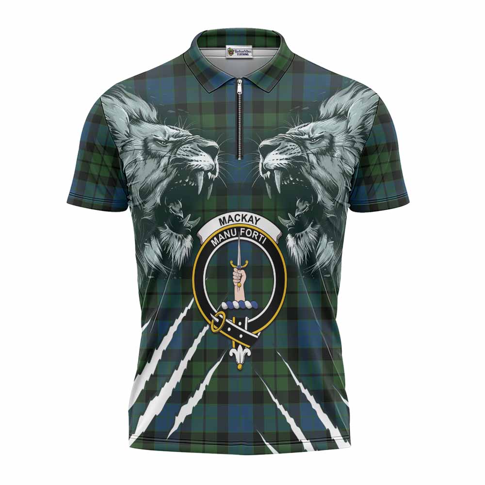 MacKay (McKay) Tartan Crest Zipper Polo Shirt Ferocious Lion Style
