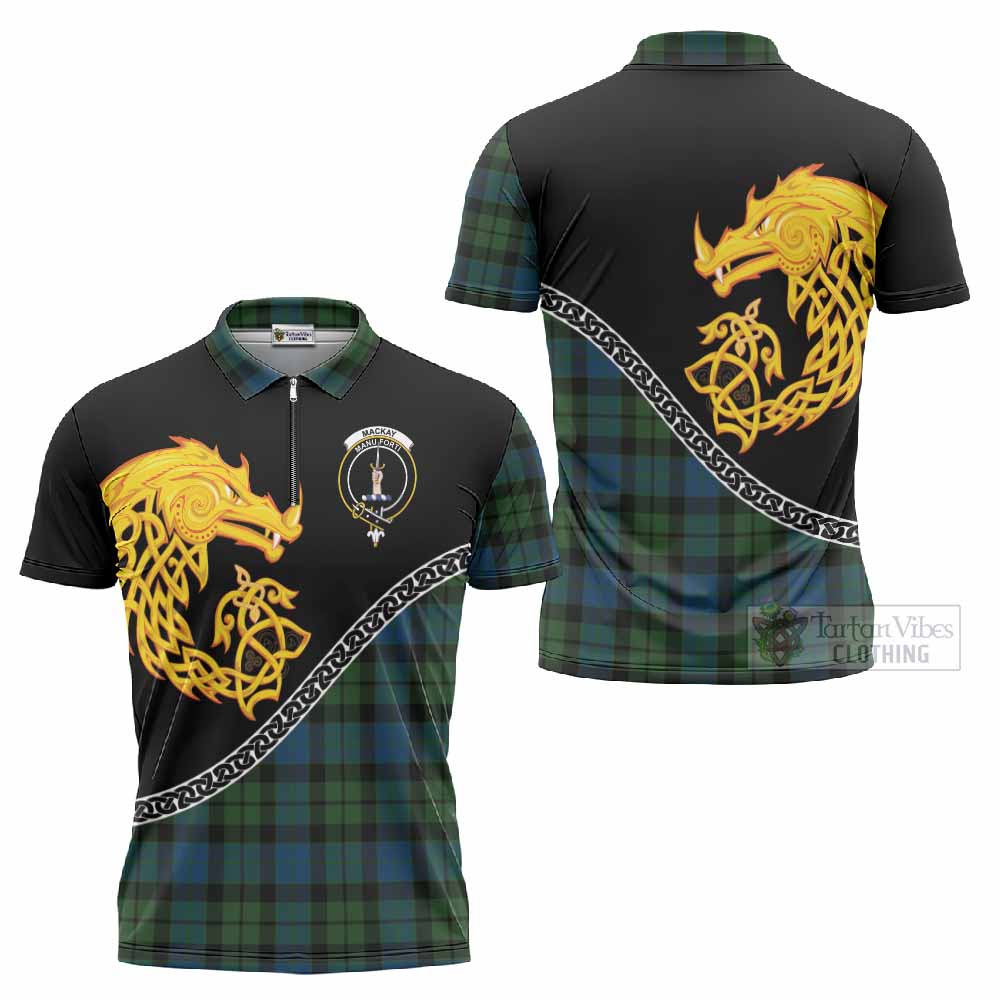 MacKay (McKay) Tartan Crest Zipper Polo Shirt Legendary Dragon Knot Half Style