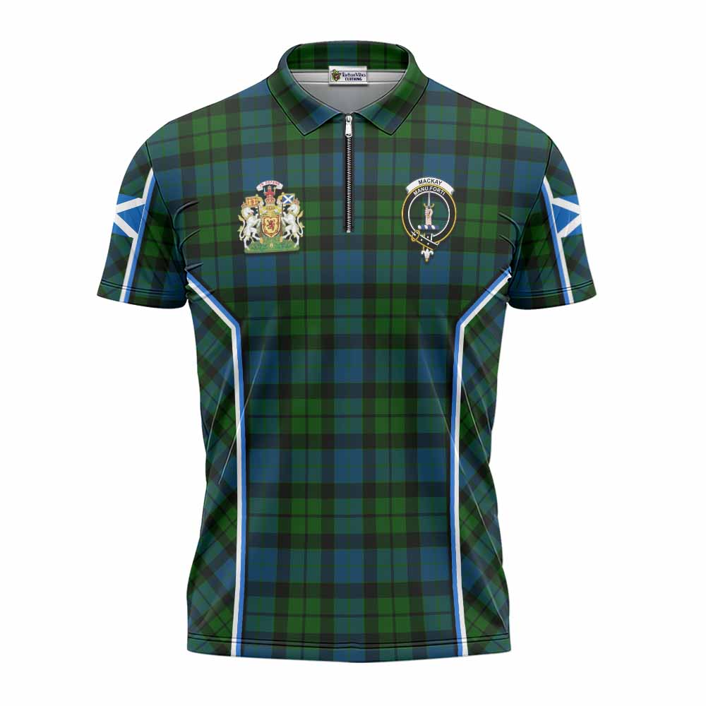 MacKay (McKay) Tartan Crest Zipper Polo Shirt Scotland Coat of Arm Flag Style - Tartan Vibes Clothing