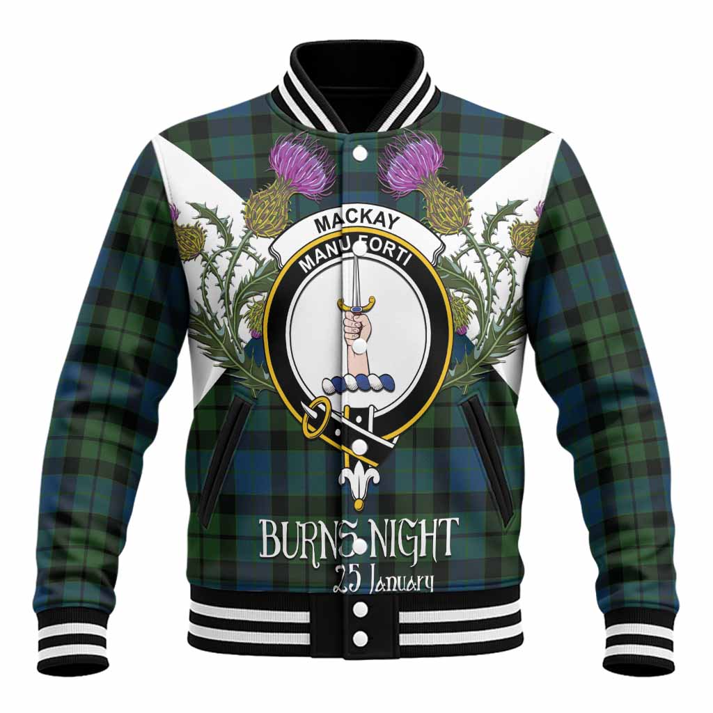 MacKay (McKay) Tartan Family Crest Baseball Jacket Scottish Burns Night Thistle Floral