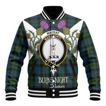 MacKay (McKay) Tartan Family Crest Baseball Jacket Scottish Burns Night Thistle Floral