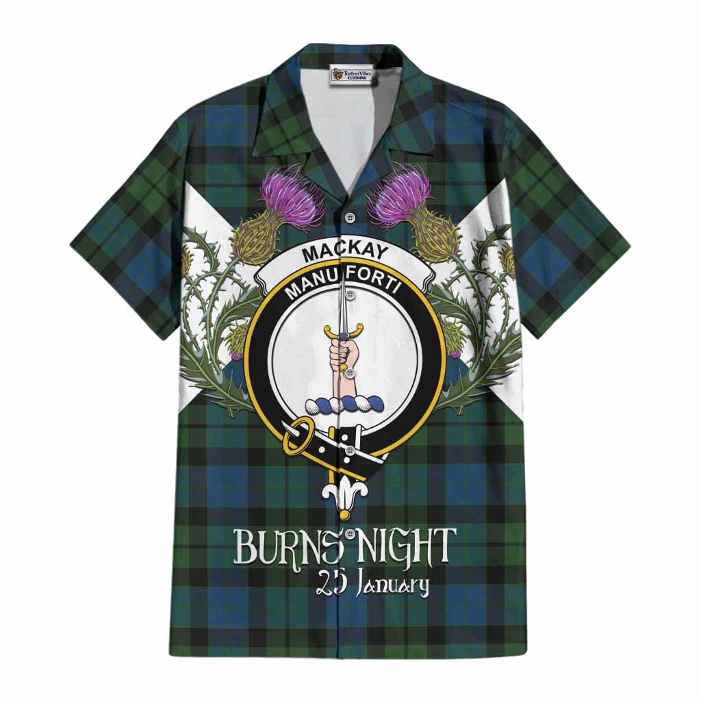 MacKay (McKay) Tartan Family Crest Cotton Hawaiian Shirt Scottish Burns Night Thistle Floral