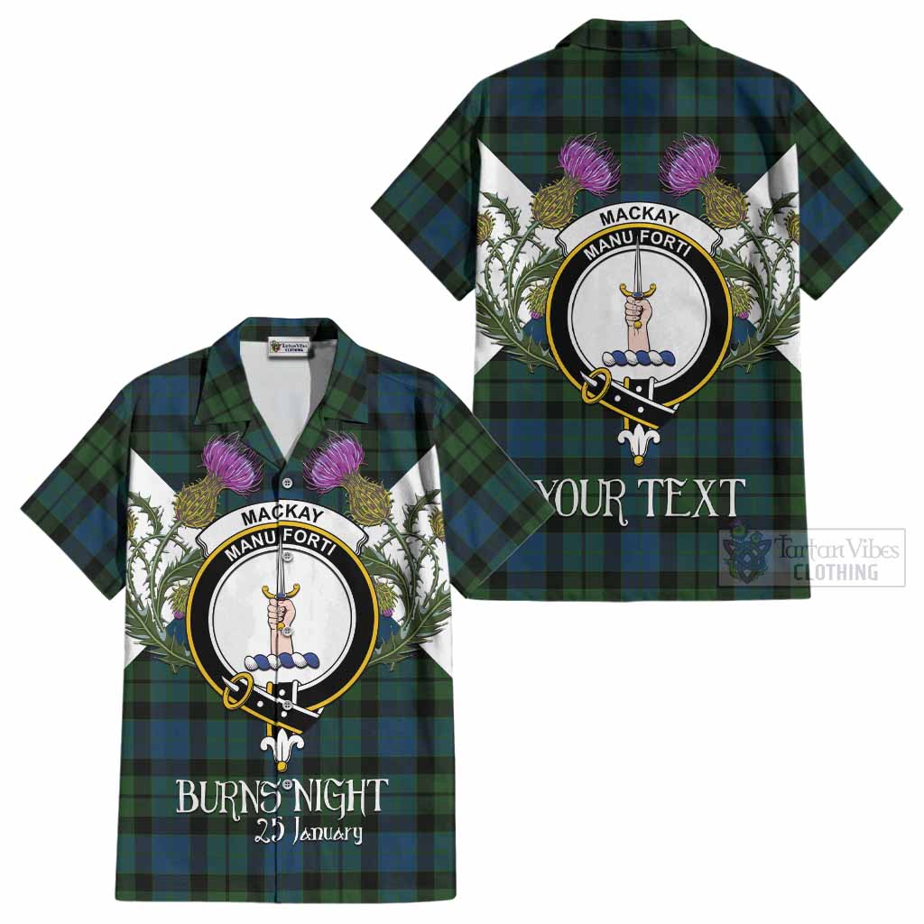 MacKay (McKay) Tartan Family Crest Cotton Hawaiian Shirt Scottish Burns Night Thistle Floral
