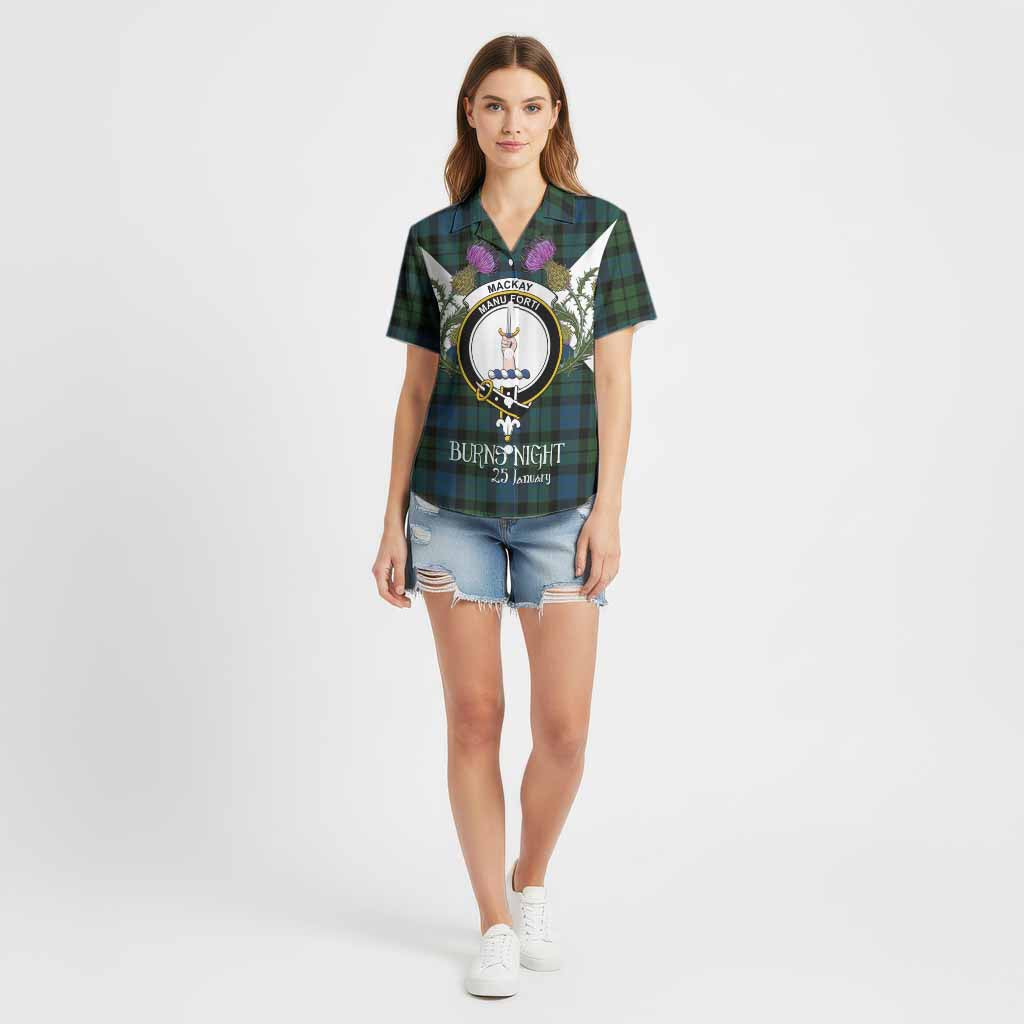 MacKay (McKay) Tartan Family Crest Cotton Hawaiian Shirt Scottish Burns Night Thistle Floral