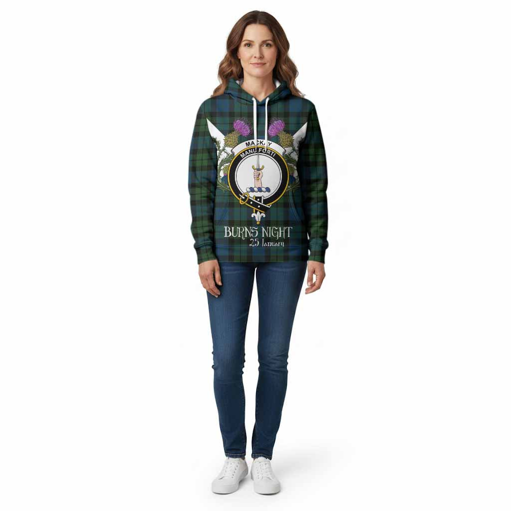 MacKay (McKay) Tartan Family Crest Cotton Hoodie Scottish Burns Night Thistle Floral