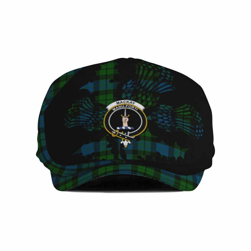 MacKay (McKay) Tartan Family Crest Flat Cap, Jeff Cap Scotland Thistle Floral