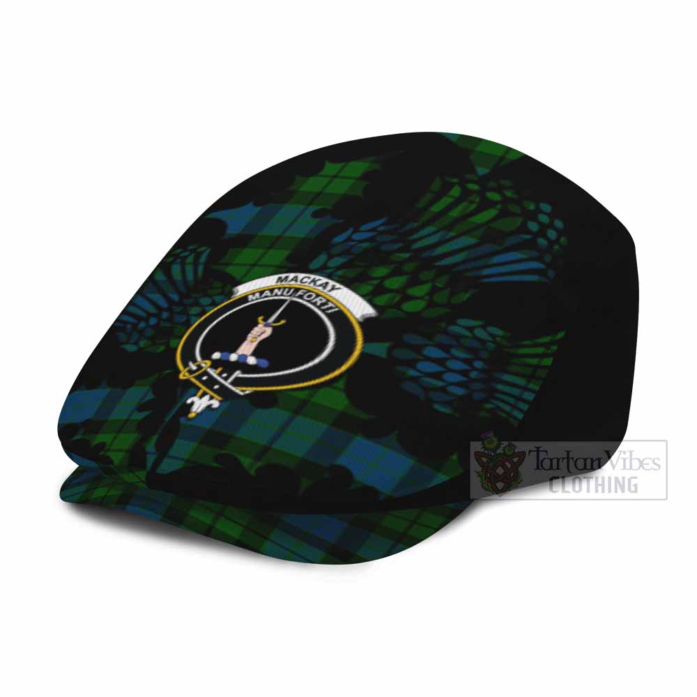 MacKay (McKay) Tartan Family Crest Flat Cap, Jeff Cap Scotland Thistle Floral