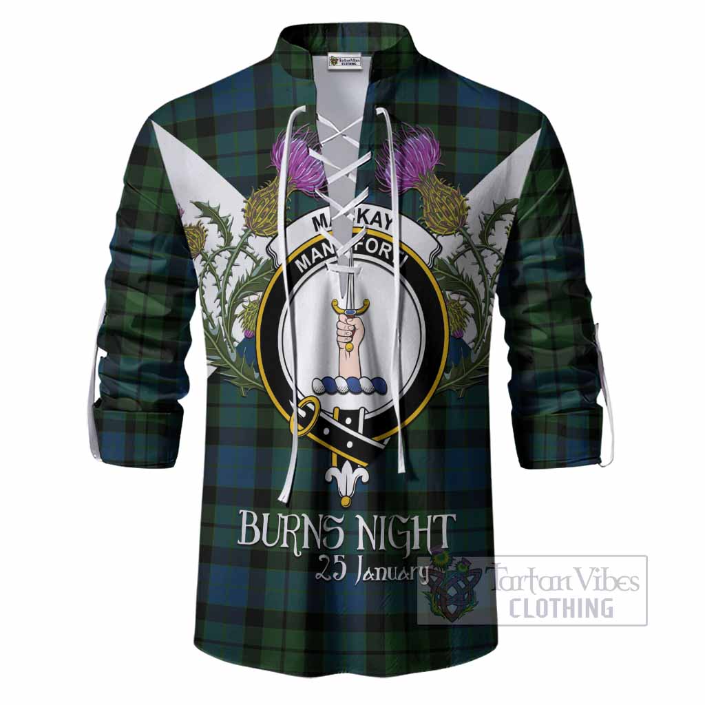 MacKay (McKay) Tartan Family Crest Ghillie Shirt Scottish Burns Night Thistle Floral
