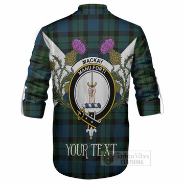 MacKay (McKay) Tartan Family Crest Ghillie Shirt Scottish Burns Night Thistle Floral