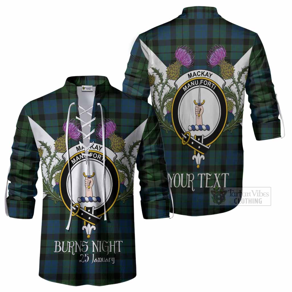 MacKay (McKay) Tartan Family Crest Ghillie Shirt Scottish Burns Night Thistle Floral