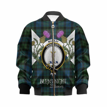 MacKay (McKay) Tartan Family Crest Kid Bomber Jacket Scottish Burns Night Thistle Floral