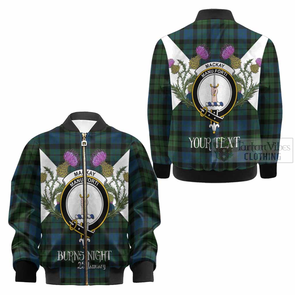 MacKay (McKay) Tartan Family Crest Kid Bomber Jacket Scottish Burns Night Thistle Floral