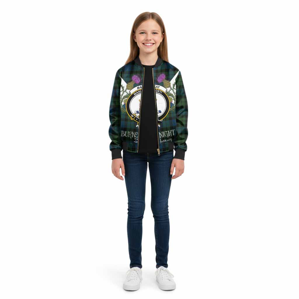 MacKay (McKay) Tartan Family Crest Kid Bomber Jacket Scottish Burns Night Thistle Floral