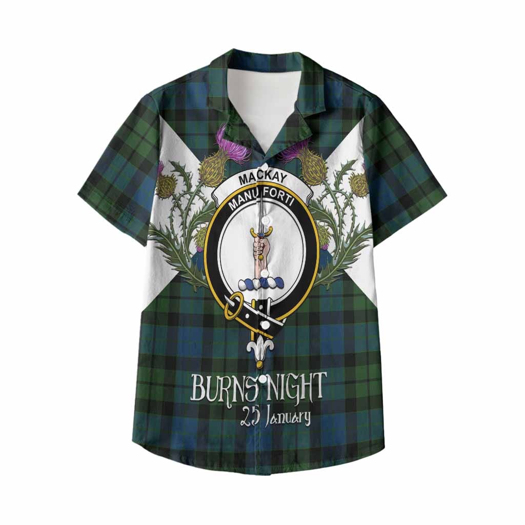 MacKay (McKay) Tartan Family Crest Kid Hawaiian Shirt Scottish Burns Night Thistle Floral