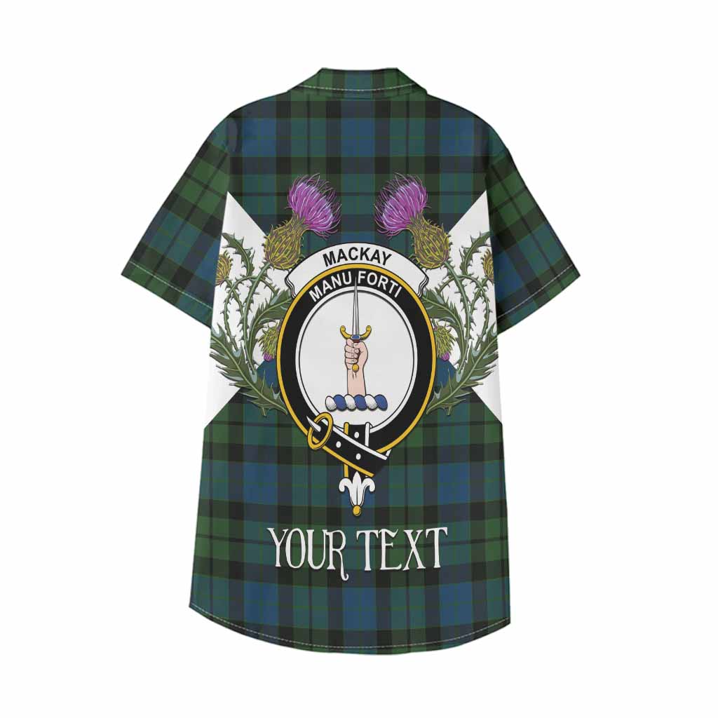 MacKay (McKay) Tartan Family Crest Kid Hawaiian Shirt Scottish Burns Night Thistle Floral