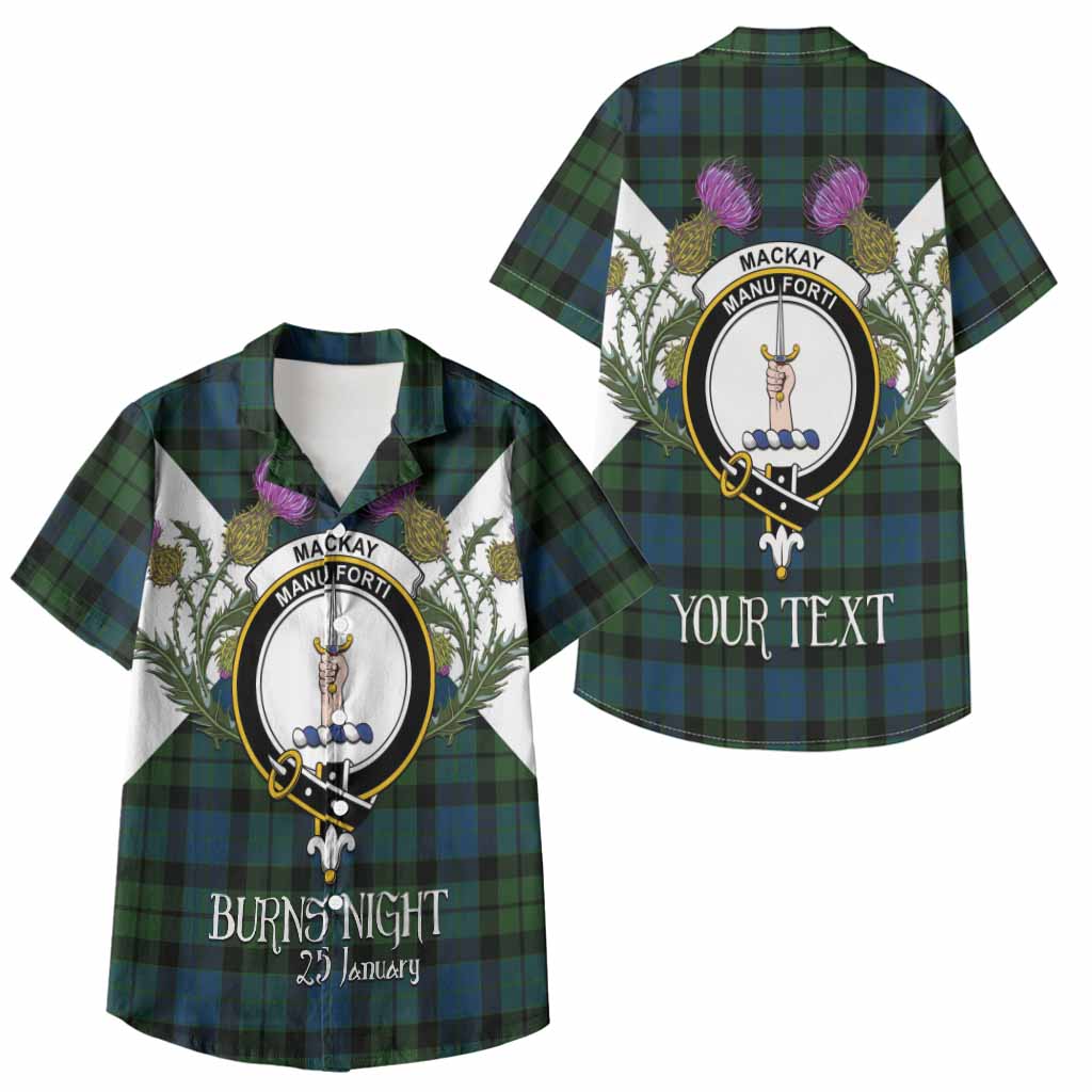 MacKay (McKay) Tartan Family Crest Kid Hawaiian Shirt Scottish Burns Night Thistle Floral