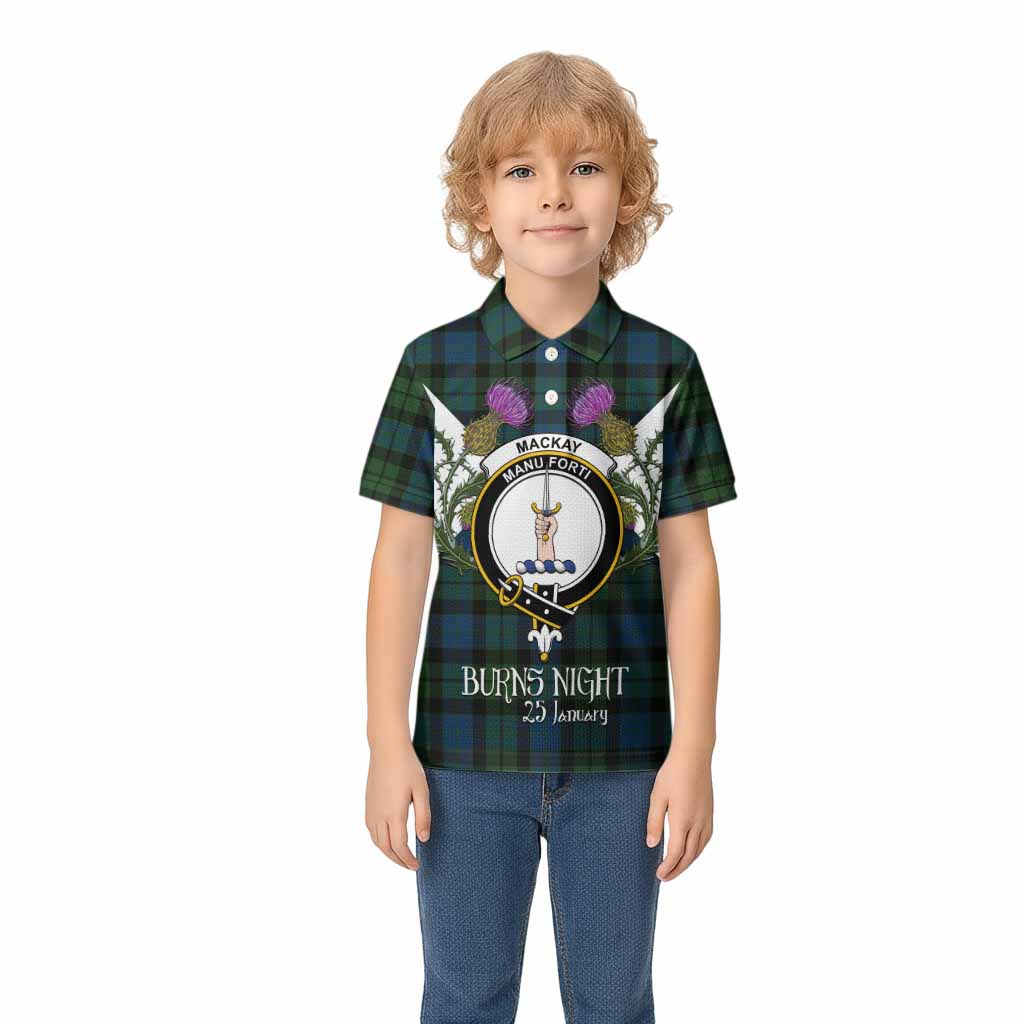 MacKay (McKay) Tartan Family Crest Kid Polo Shirt Scottish Burns Night Thistle Floral