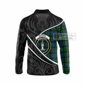 MacKay (McKay) Tartan Family Crest Long Sleeve Polo Shirt Celtic Scottish Thistle Floral