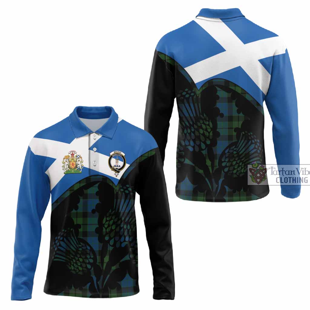 MacKay (McKay) Tartan Family Crest Long Sleeve Polo Shirt Scotland Thistle Floral Flag Style