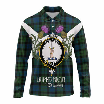 MacKay (McKay) Tartan Family Crest Long Sleeve Polo Shirt Scottish Burns Night Thistle Floral