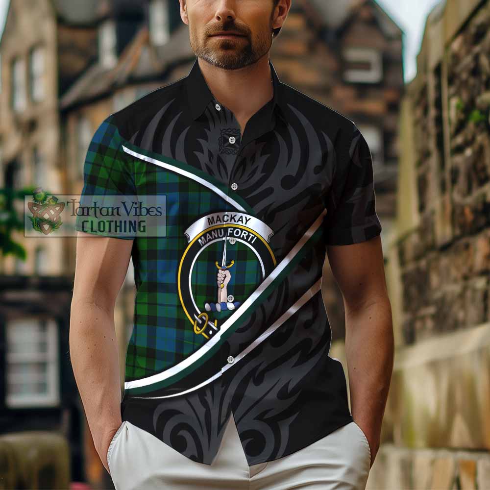 MacKay (McKay) Tartan Family Crest Short Sleeve Button Shirt Celtic Scottish Thistle Floral - Tartan Vibes Clothing