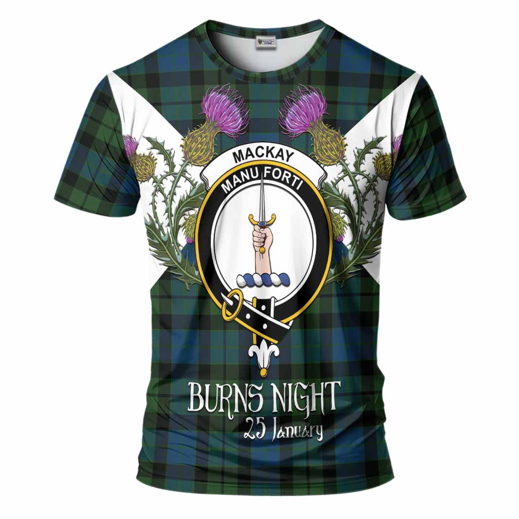 MacKay (McKay) Tartan Family Crest T-Shirt Scottish Burns Night Thistle Floral