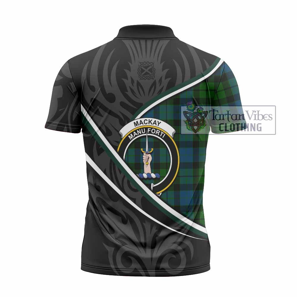 MacKay (McKay) Tartan Family Crest Zipper Polo Shirt Celtic Scottish Thistle Floral - Tartan Vibes Clothing