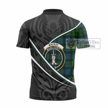 MacKay (McKay) Tartan Family Crest Zipper Polo Shirt Celtic Scottish Thistle Floral