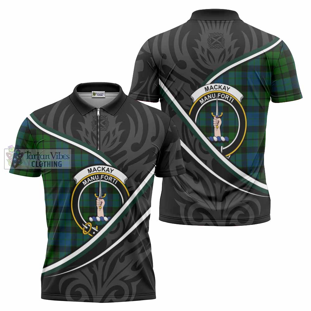 MacKay (McKay) Tartan Family Crest Zipper Polo Shirt Celtic Scottish Thistle Floral - Tartan Vibes Clothing