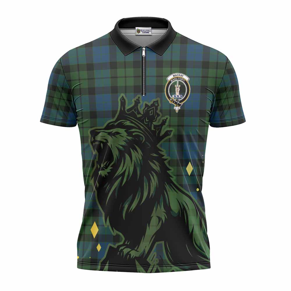 MacKay (McKay) Tartan Family Crest Zipper Polo Shirt Crowned Lion Roaring
