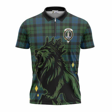 MacKay (McKay) Tartan Family Crest Zipper Polo Shirt Crowned Lion Roaring