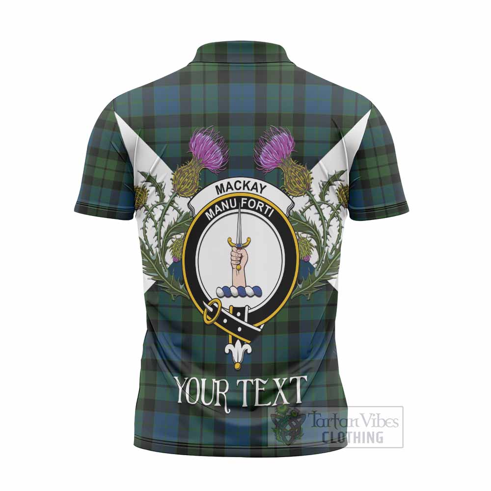MacKay (McKay) Tartan Family Crest Zipper Polo Shirt Scottish Burns Night Thistle Floral