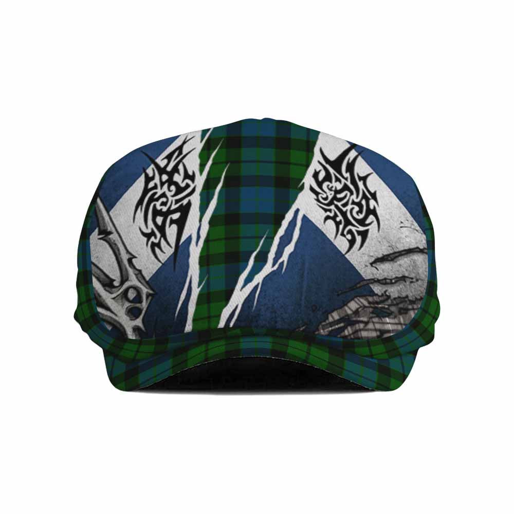 MacKay (McKay) Tartan Flat Cap, Jeff Cap Scotland Flag Ripped Tribal Design