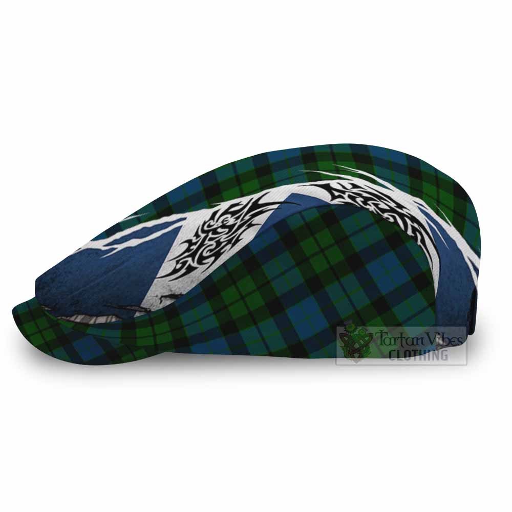 MacKay (McKay) Tartan Flat Cap, Jeff Cap Scotland Flag Ripped Tribal Design