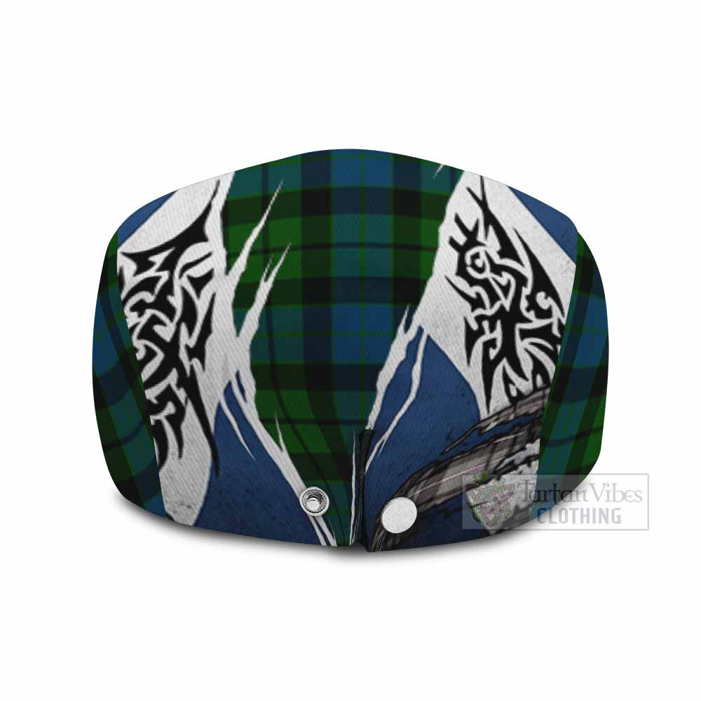 MacKay (McKay) Tartan Flat Cap, Jeff Cap Scotland Flag Ripped Tribal Design