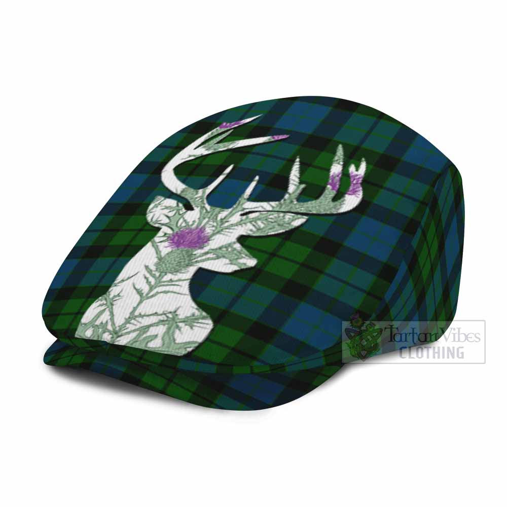 MacKay (McKay) Tartan Flat Cap, Jeff Cap Scottish Stag Thistle Floral Art