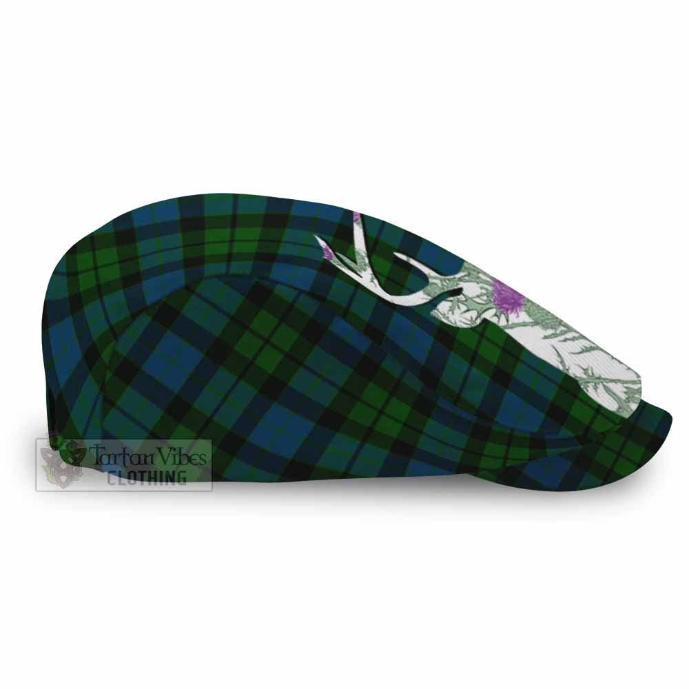 MacKay (McKay) Tartan Flat Cap, Jeff Cap Scottish Stag Thistle Floral Art