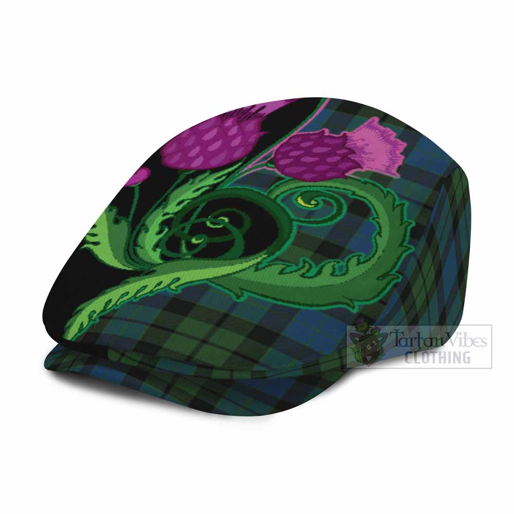 MacKay (McKay) Tartan Flat Cap, Jeff Cap Traditional Scottish Thistle