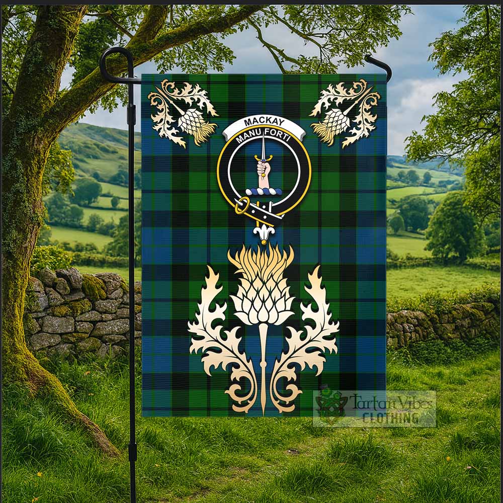 MacKay (McKay) Tartan Garden Flag with Golden Regal Scottish Thistle Emblem - Tartan Vibes Clothing