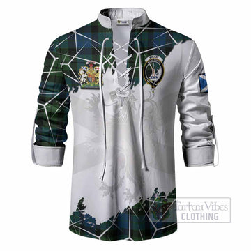 MacKay (McKay) Tartan Ghillie Shirt with Family Crest and Lion Rampant Grunge Style
