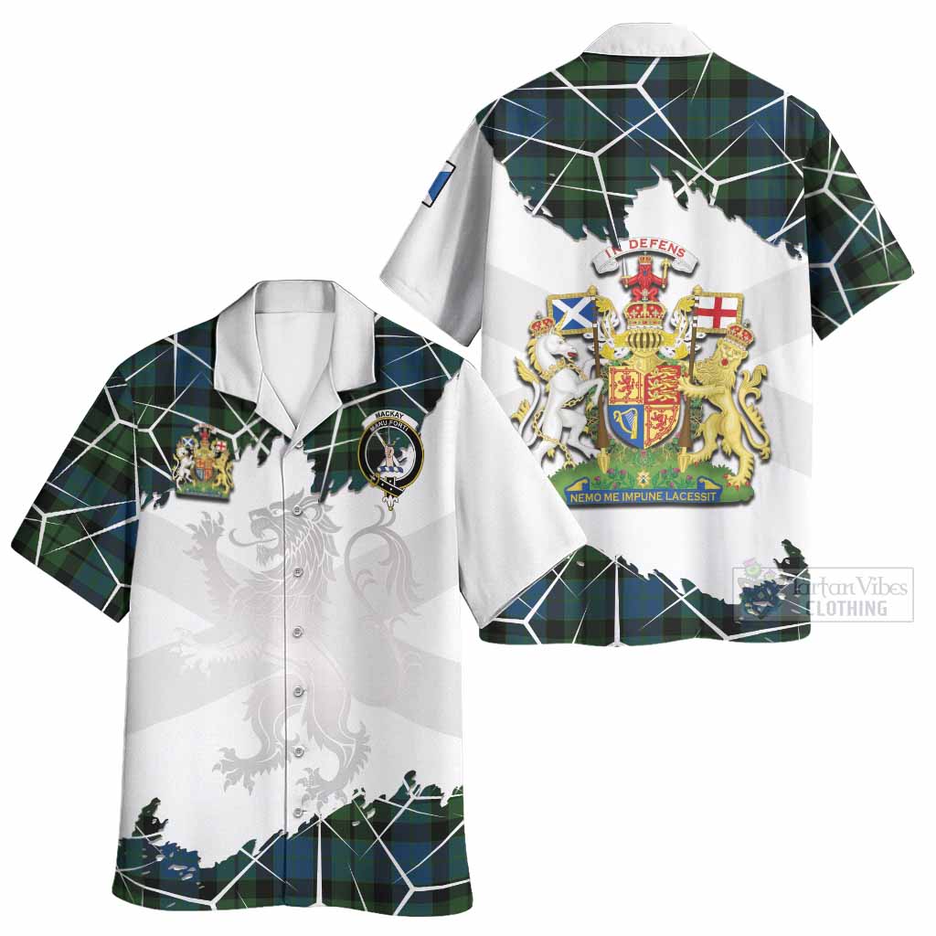 MacKay (McKay) Tartan Hawaiian Shirt with Family Crest and Lion Rampant Grunge Style