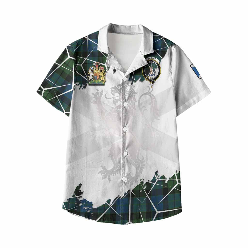 MacKay (McKay) Tartan Kid Hawaiian Shirt with Family Crest and Lion Rampant Grunge Style
