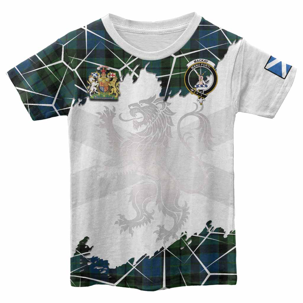 MacKay (McKay) Tartan Kid T-shirt with Family Crest and Lion Rampant Grunge Style