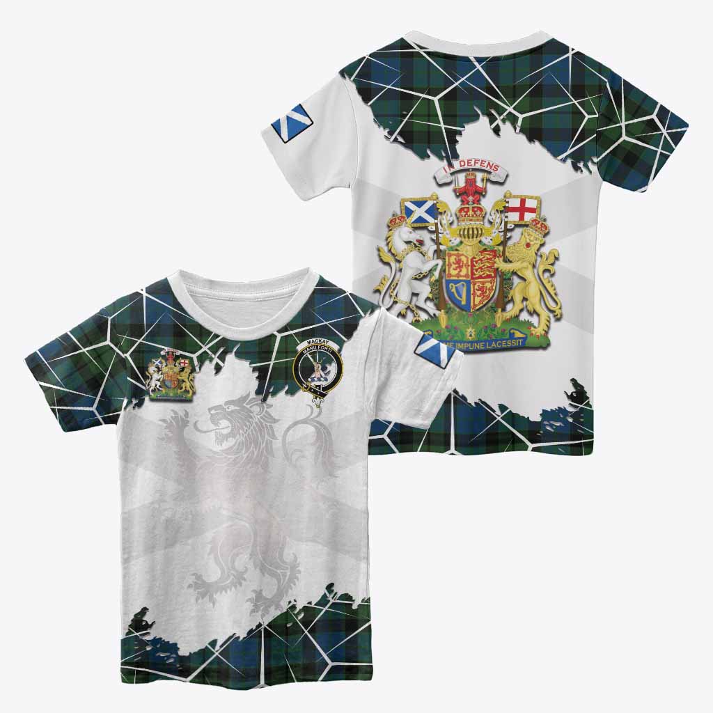 MacKay (McKay) Tartan Kid T-shirt with Family Crest and Lion Rampant Grunge Style