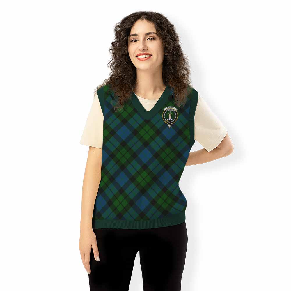 MacKay (McKay) Tartan Knitted V-Neck Vest with Family Crest Cross Style
