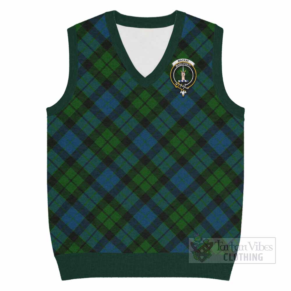 MacKay (McKay) Tartan Knitted V-Neck Vest with Family Crest Cross Style